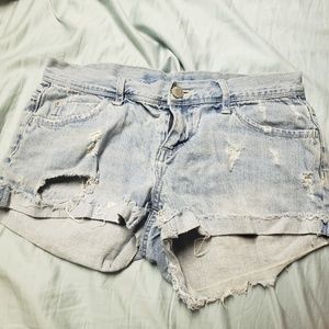 Light blue distressed shorts
